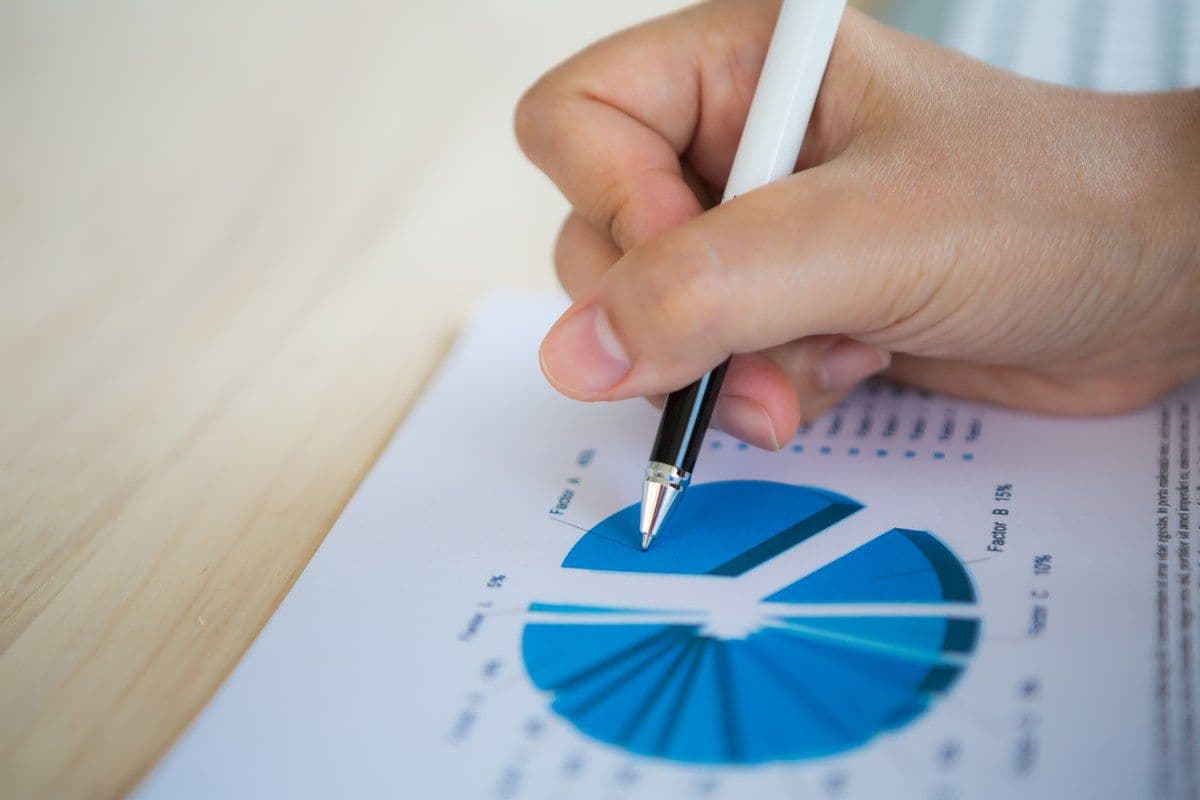 Hand marking a pie chart of company ownership during a cap table clean-up before fundraising