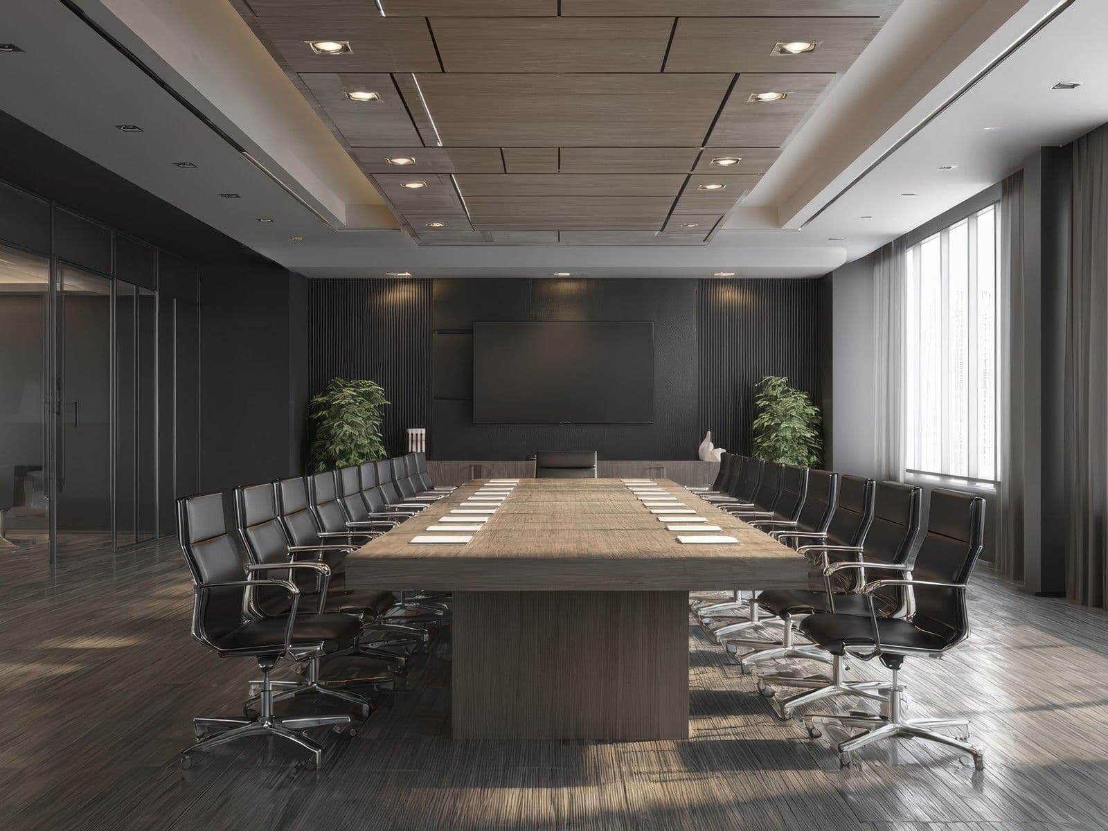 Empty corporate boardroom where an investment committee meets to approve or reject deals