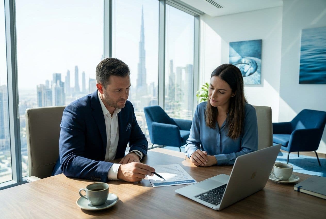 Advisor and founder reviewing a readiness assessment