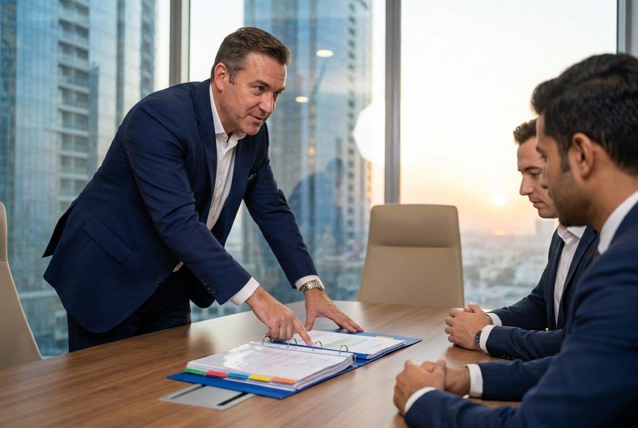 Founder presenting a prepared deal pack to investors